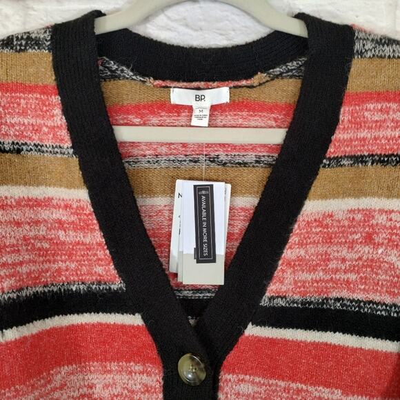 F BP Nordstrom Black Brown Stripe Button Down Cropped Cardigan Sweater NWT M - Picture 2 of 12